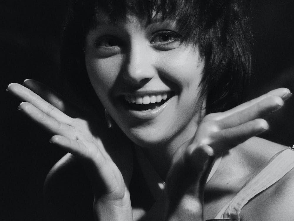 grayscale photography of a woman