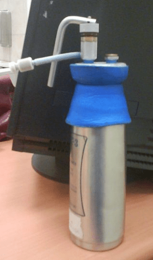 Liquid nitrogen tank which is used to freeze warts and cut them. 